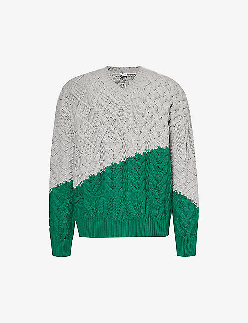 LOEWE: Contrast-embellished cable-knit wool jumper