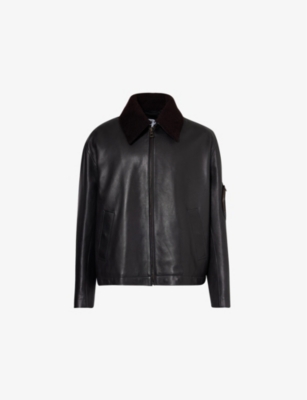 LOEWE: Shearling-lining boxy-fit leather bomber jacket