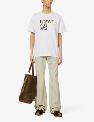 Shop Loewe Mens White Multicolor Brand-embroidered Relaxed-fit Cotton-jersey T-shirt