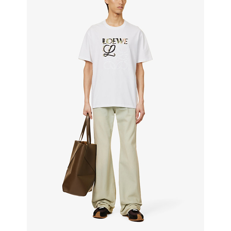 Shop Loewe Brand-embroidered Relaxed-fit Cotton-jersey T-shirt In White Multicolor