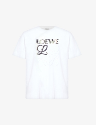 Shop Loewe Men's White Brand-embroidered Relaxed-fit Cotton-jersey T-shirt In White Multicolor