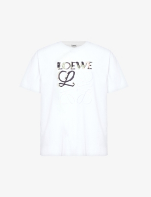 Shop Loewe Mens White Multicolor Brand-embroidered Relaxed-fit Cotton-jersey T-shirt