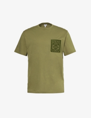 Shop Loewe Men's Hunter Green Anagram-appliqué Relaxed-fit Cotton-jersey T-shirt