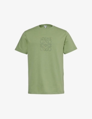 Shop Loewe Men's Solid Khaki Green Anagram-embroidered Relaxed-fit Cotton-jersey T-shirt