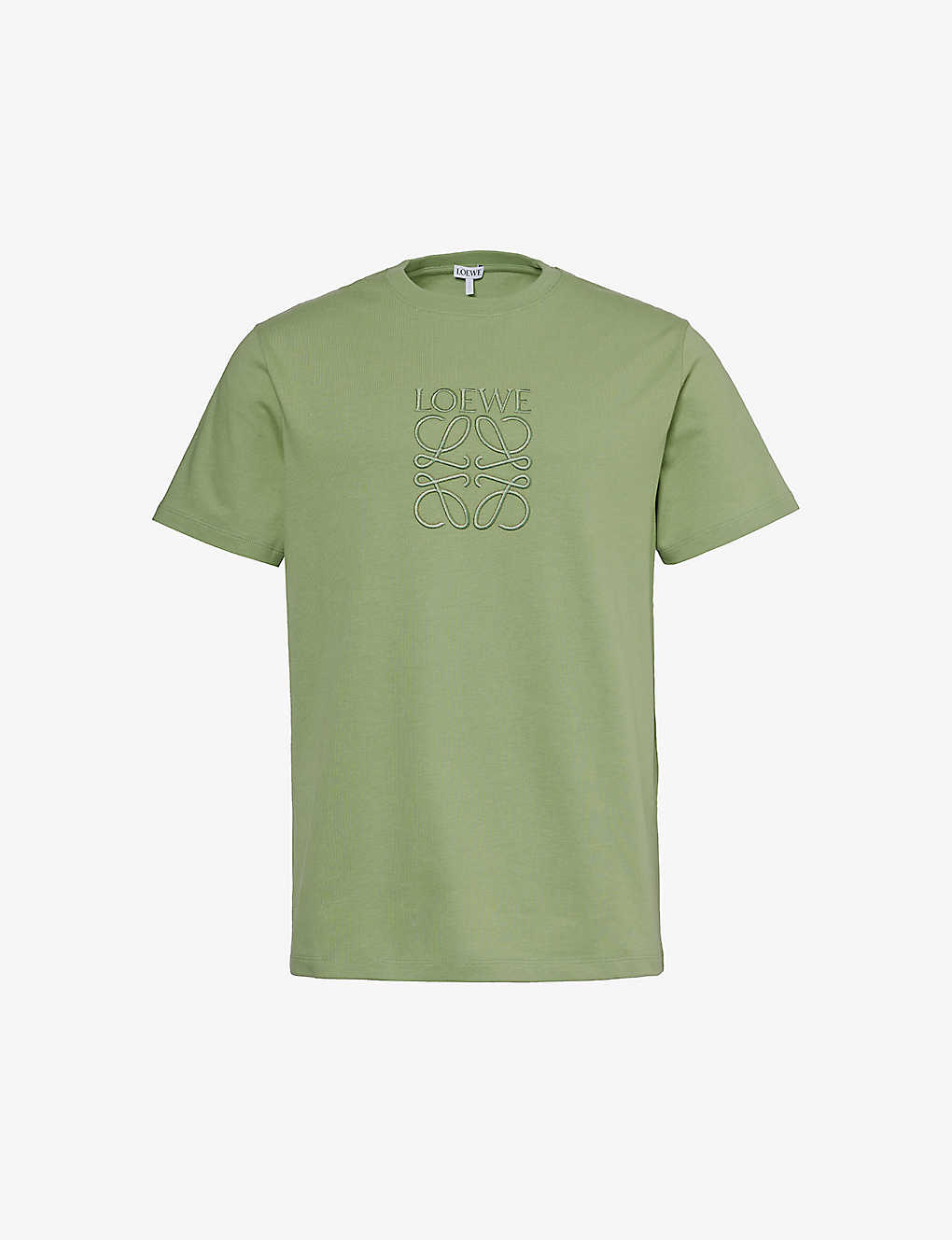 Loewe Mens Solid Khaki Green Anagram-embroidered Relaxed-fit Cotton-jersey T-shirt
