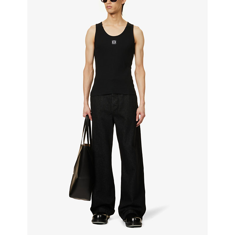 Shop Loewe Mens Black Anagram-embroidered Cotton-jersey Tank Top