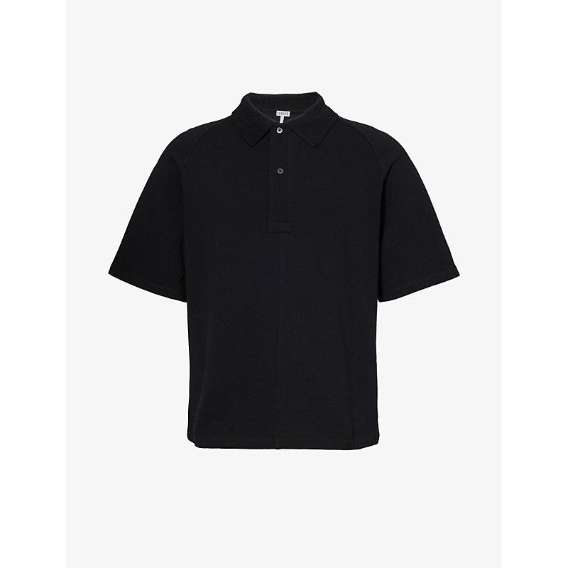 Shop Loewe Men's Black Logo-embroidered Regular-fit Cotton-piqué Polo Shirt