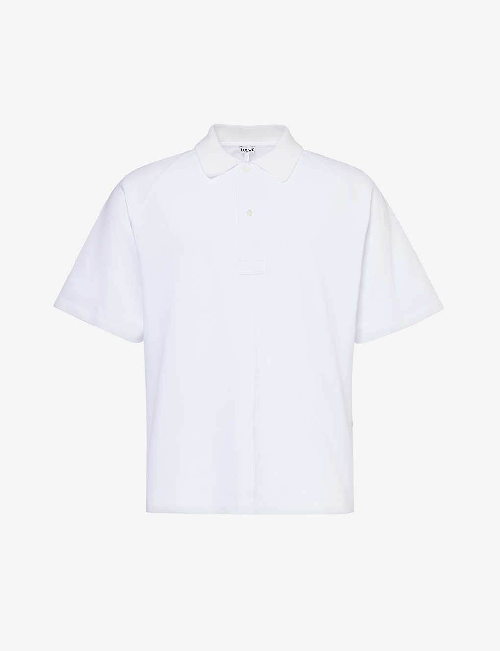 Loewe Mens Optic White Logo-embroidered Cotton Polo Shirt