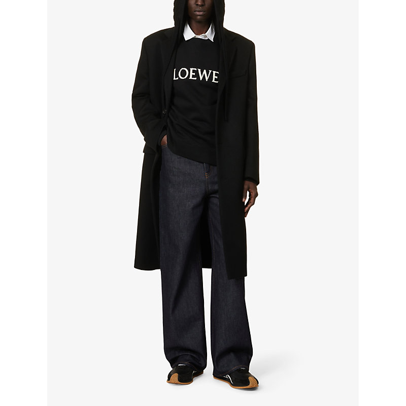 Shop Loewe Mens Black Crewneck Brand-embroidered Cotton-jersey Sweatshirt