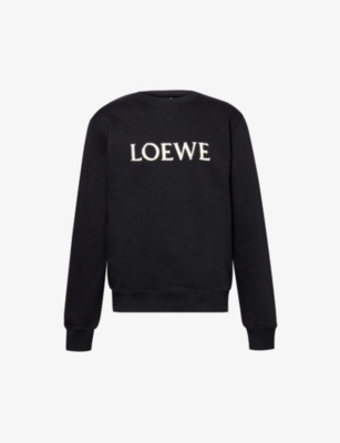 Shop Loewe Men's Black Crewneck Brand-embroidered Cotton-jersey Sweatshirt