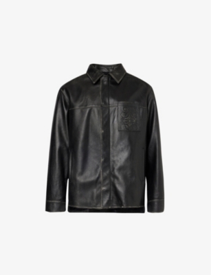LOEWE: Anagram-debossed relaxed-fit leather overshirt