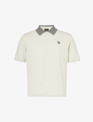 Ps By Paul Smith Mens Beige Zebra-embroidered Organic Cotton Knitted Polo Shirt In Cream