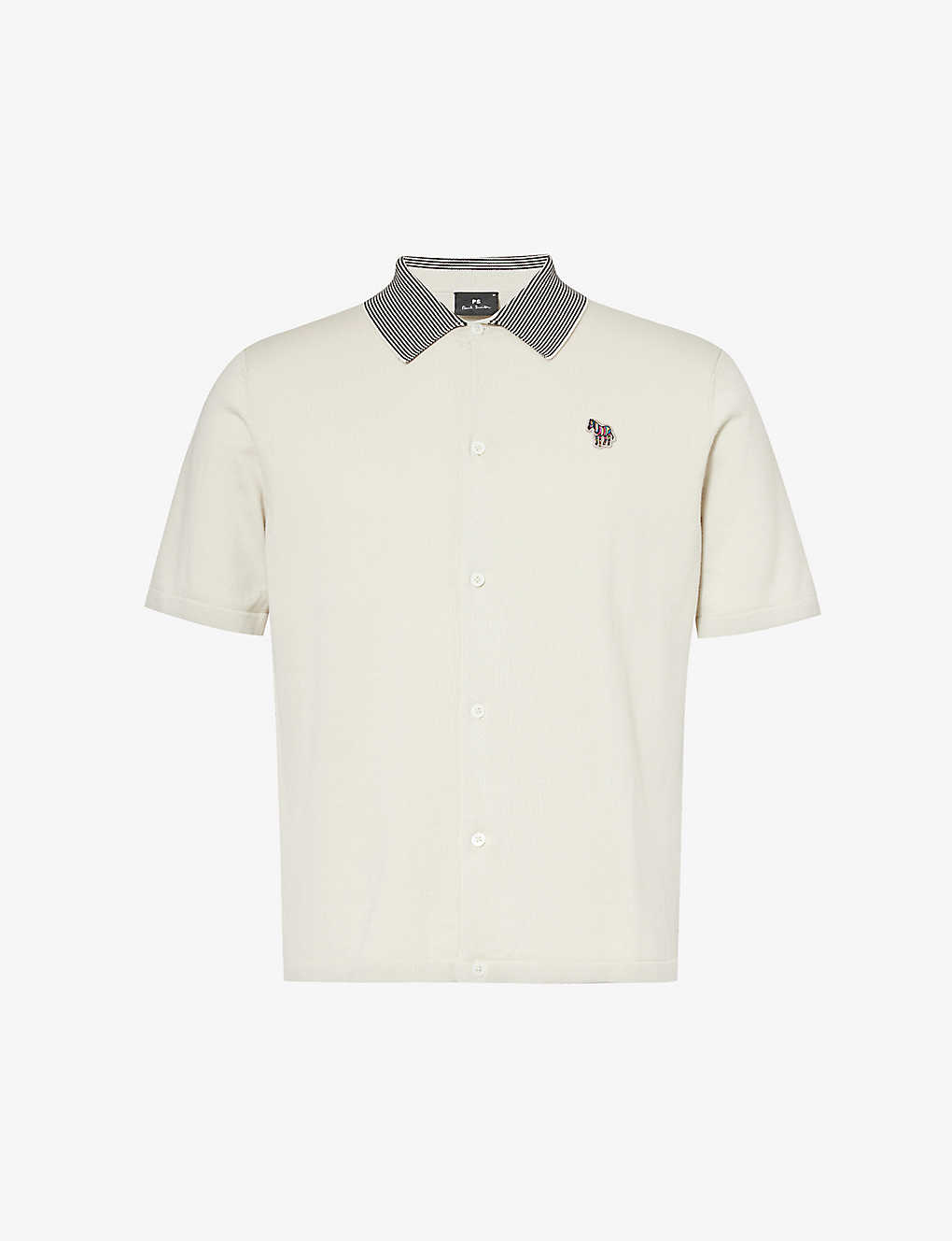 Ps By Paul Smith Mens Beige Zebra-embroidered Organic Cotton Knitted Polo Shirt In Cream