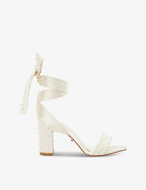DUNE: Melodies crystal-embellished tie-strap satin heeled sandals