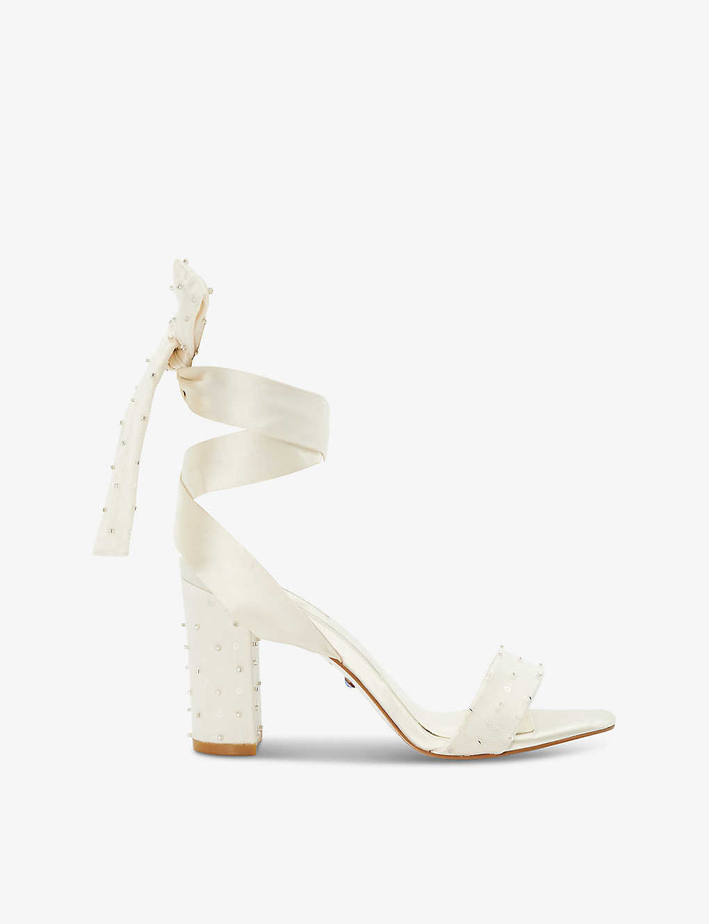 Dune Womens Ivory-synthetic Melodies Crystal-embellished Tie-strap Satin Heeled Sandals In White