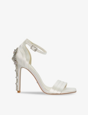 Dune Womens White-synthetic Meridians Crystal-embellished Satin Heeled Sandals