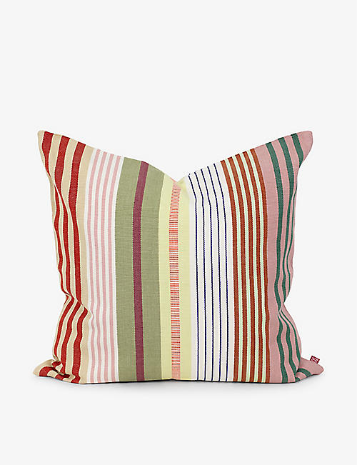 A WORLD OF CRAFT BY AFROART: Ofelia square-shape striped cotton cushion 50cm x 50cm