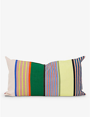 A WORLD OF CRAFT BY AFROART: Jada rectangle-shape striped cotton cushion 50cm x 90cm