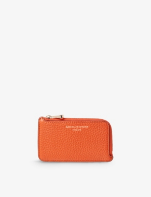 Shop Aspinal Of London Orange Zipped Small Leather Coin Purse