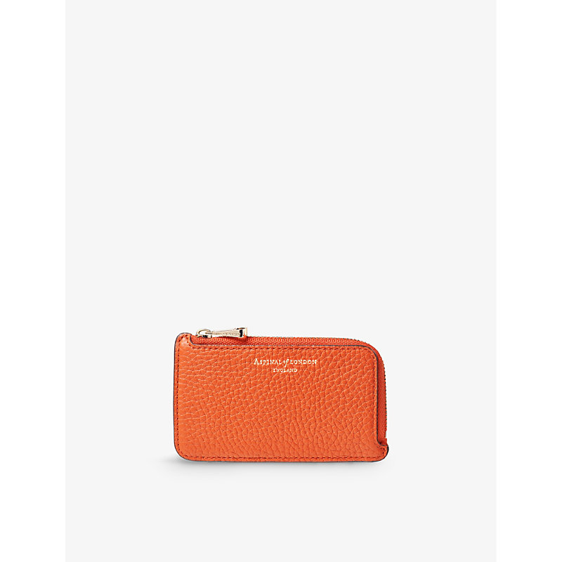 Shop Aspinal Of London Orange Zipped Small Leather Coin Purse