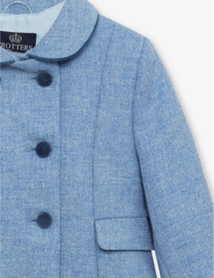 Trotters Pale Blue Double-breasted Collared Wool Coat 2-11 Years 10-11 In Pale Blue
