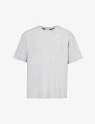 Gymshark Mens Light Grey Marl Power Logo-print Stretch-cotton T-shirt