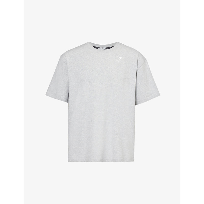 Gymshark Mens Light Grey Marl Power Logo-print Stretch-cotton T-shirt