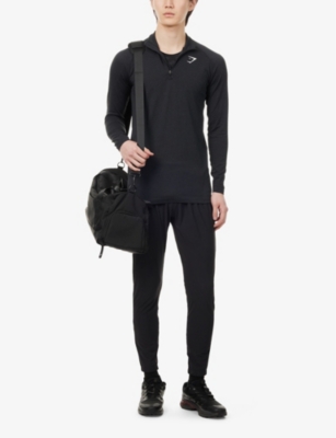 Gymshark Mens Black Vital Seamless Logo-print Half-zip Woven Top In Black