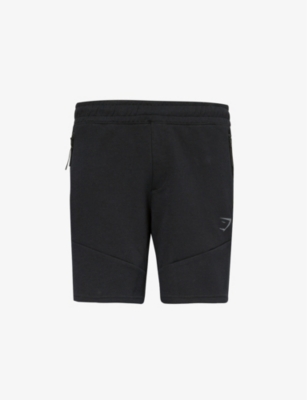 Shop Gymshark Mens Black Interlock Tech Logo-print Cotton-blend Shorts