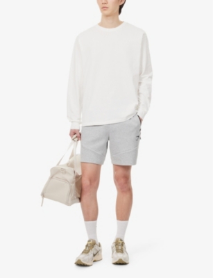 Shop Gymshark Mens Light Grey Core Marl Interlock Tech Logo-print Cotton-blend Shorts