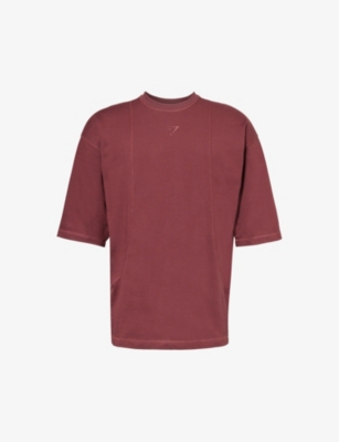 Gymshark Mens Burgundy Brown Premium Lifting Logo-embroidered Cotton-jersey T-shirt