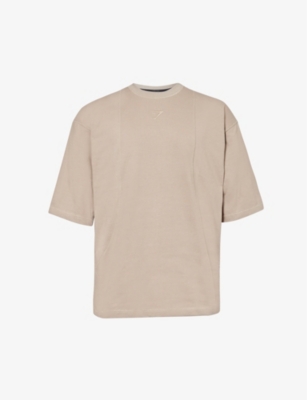 Shop Gymshark Men's Sand Brown Premium Lifting Logo-embroidered Cotton-jersey T-shirt