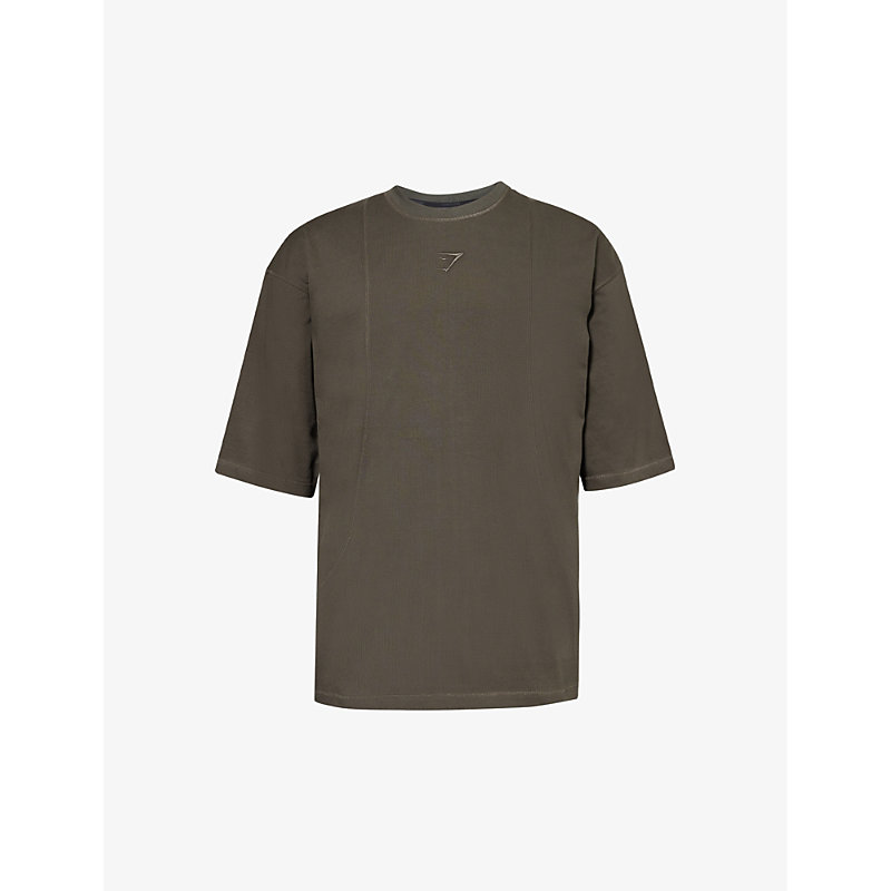 Shop Gymshark Men's Strength Green Premium Lifting Logo-embroidered Cotton-jersey T-shirt
