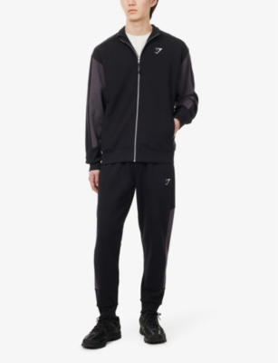 Shop Gymshark Mens Black/ Onyx Grey Logo-embroidered Stretch-cotton Jacket