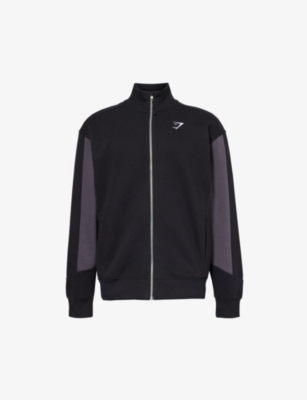 Shop Gymshark Men's Black/ Onyx Grey Logo-embroidered Stretch-cotton Jacket