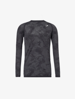 Gymshark Geo Seamless Logo-print Recycled Polyester-blend T-shirt In Black/charcoal Grey