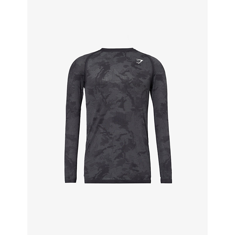 Gymshark Geo Seamless Logo-print Recycled Polyester-blend T-shirt In Black/charcoal Grey