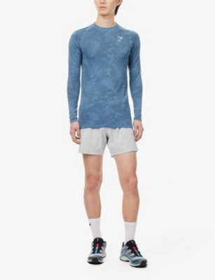 Shop Gymshark Men's Faded Blue/titanium Blue Geo Seamless Logo-print Recycled Polyester-blend T-shirt