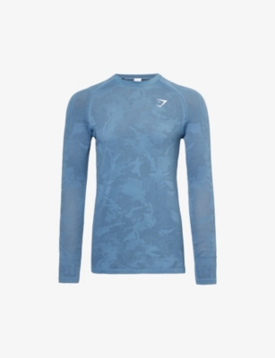 Gymshark Geo Seamless Long Sleeve T-Shirt - Faded Blue/Titanium Blue