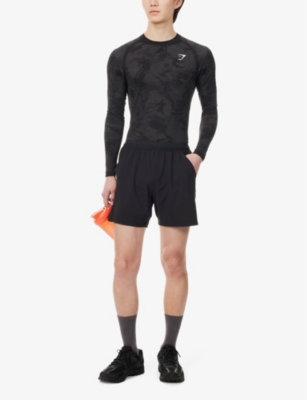 Gymshark Mens Black Studio Logo-print Stretch-woven Shorts In Black