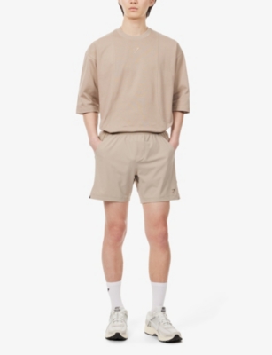 Gymshark Mens Sand Brown Studio Logo-print Stretch-woven Shorts In Sand Brown