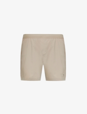 Gymshark Mens Sand Brown Studio Logo-print Stretch-woven Shorts