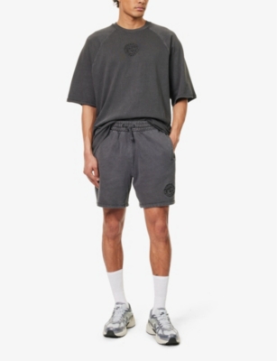 Shop Gymshark Men's Black/pigment Dye Premium Legacy Logo-embroidered Cotton-jersey Shorts