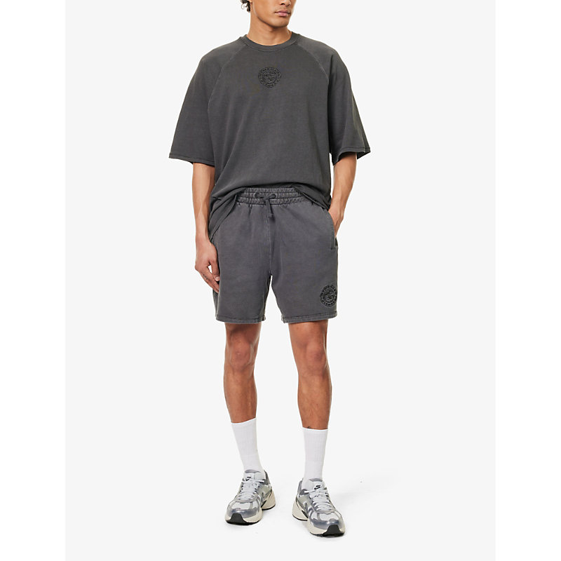 Shop Gymshark Mens Black/pigment Dye Premium Legacy Logo-embroidered Cotton-jersey Shorts