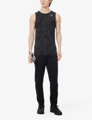 Shop Gymshark Mens Black/charcoal Grey Geo Seamless Logo-print Recycled Polyester-blend Tank Top