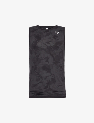 Shop Gymshark Mens Black/charcoal Grey Geo Seamless Logo-print Recycled Polyester-blend Tank Top