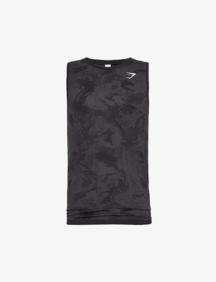 Shop Gymshark Men's Black/charcoal Grey Geo Seamless Logo-print Recycled Polyester-blend Tank Top