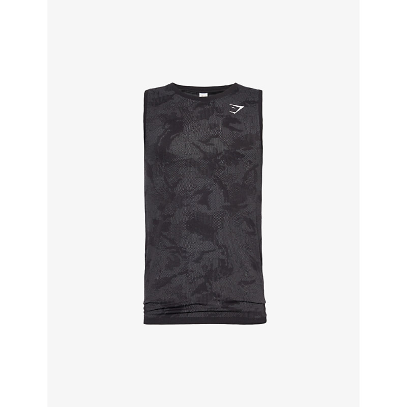 Shop Gymshark Men's Black/charcoal Grey Geo Seamless Logo-print Recycled Polyester-blend Tank Top