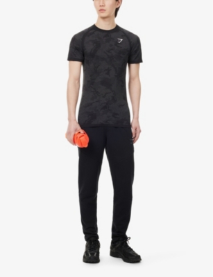 Gymshark Geo Seamless Logo-embroidered Recycled Polyester-blend T-shirt In Black/charcoal Grey
