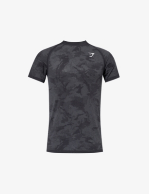 Shop Gymshark Men's Black/charcoal Grey Geo Seamless Logo-embroidered Recycled Polyester-blend T-shirt